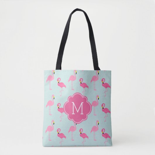 Niedlich Flamingos Muster Mit Monogramm Tasche (Vorderseite)