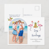 Niedlich Flamingos Weihnachtsfeiertag Foto Feiertagspostkarte (Vorne/Hinten)