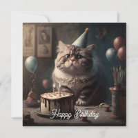 Niedlich flauschige Katze mit Geburtstagstorte und