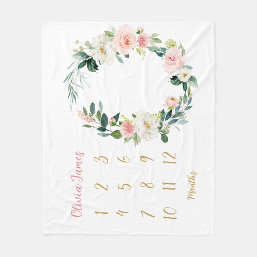 Niedlich Floral Baby Girl Meilenstein Monatliches Fleecedecke (Vorderseite)