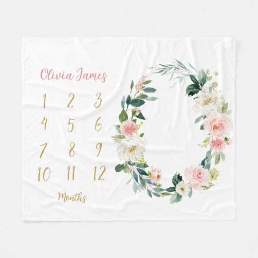 Niedlich Floral Baby Girl Meilenstein Monatliches Fleecedecke (Vorderseite (Horizontal))