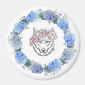 Niedlich Floral Blue Hydrangea Wolf Magnet (Vorne)