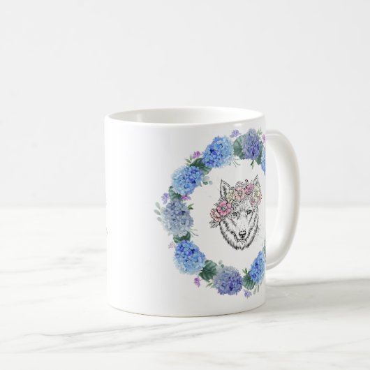 Niedlich Floral Blue Hydrangea Wolf Tasse (VorderseiteRechts)