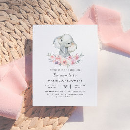 Niedlich Floral Bouquet Elephant Baby Girl Babydus Einladungspostkarte