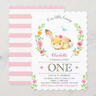 Niedlich Floral Bunny Girls 1. Geburtstagsparty Einladung