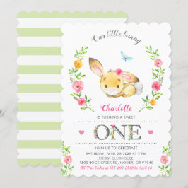 Niedlich Floral Bunny Girls 1. Geburtstagsparty Einladung