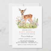 Niedlich Floral Deer Fawn | Airy Spring Baby Showe Einladung (Vorderseite)