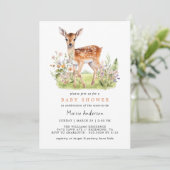 Niedlich Floral Deer Fawn | Airy Spring Baby Showe Einladung (Stehend Vorderseite)