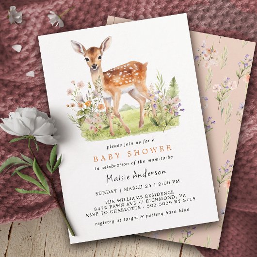 Niedlich Floral Deer Fawn | Airy Spring Baby Showe Einladung