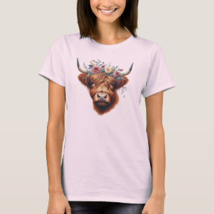 Niedlich, floral/frühlings Highland-Kuh T-Shirt