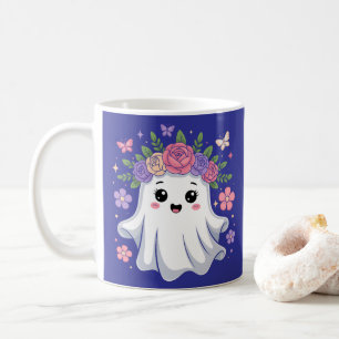 Niedlich Floral Ghost Kawaii Halloween Ghost Kaffeetasse