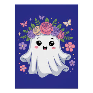 Niedlich Floral Ghost Kawaii Halloween Ghost Poster