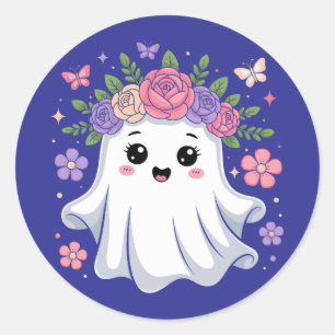 Niedlich Floral Ghost Kawaii Halloween Ghost Runder Aufkleber