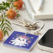 Niedlich Floral Ghost Kawaii Halloween Ghost Schlüsselanhänger (Vorderseite rechts)