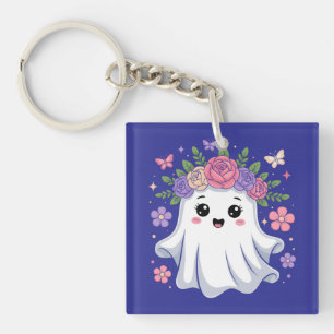 Niedlich Floral Ghost Kawaii Halloween Ghost Schlüsselanhänger