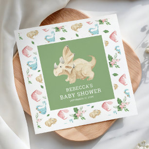 Niedlich Floral Girl Dinosaur Babydusche Serviette