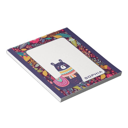 Niedlich Floral Llama Notizblock (angewinkelt)