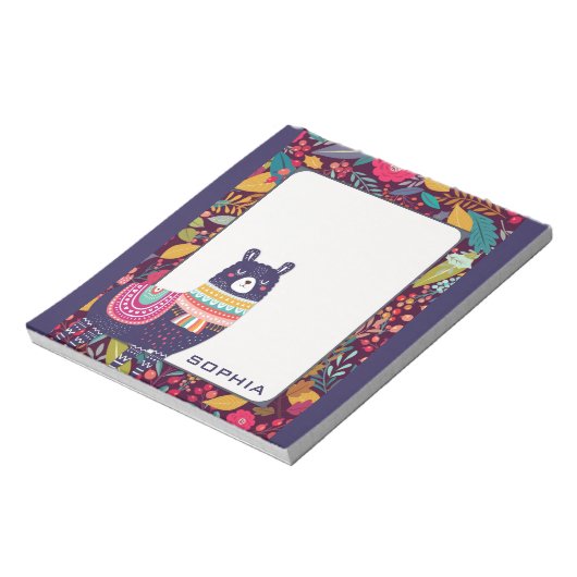 Niedlich Floral Llama Notizblock (Rotiert)