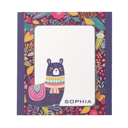 Niedlich Floral Llama Notizblock (Vorderseite)