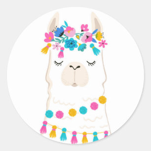 Niedlich Floral Llama Runder Aufkleber