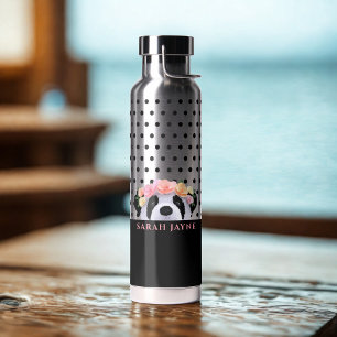 Niedlich Floral Panda Bear Girl Polka Dot Trinkflasche