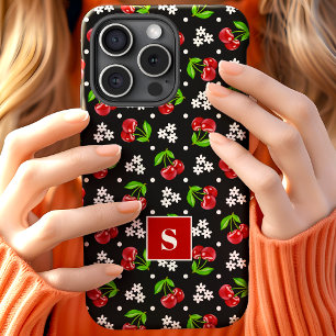 Niedlich Floral Polka Dot Cherries Black Monogram Case-Mate iPhone Hülle