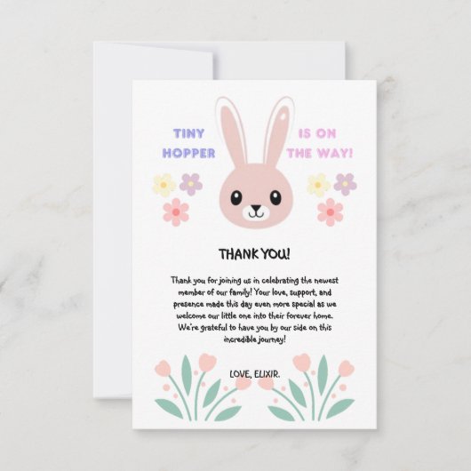 Niedlich Floral Tiny Hopper Bunny Baby Dusche Dankeskarte (Vorderseite)