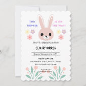 Niedlich Floral Tiny Hopper Bunny Baby Dusche Einladung (Vorderseite)