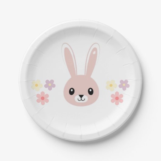 Niedlich Floral Tiny Hopper Bunny Baby Dusche Pappteller (Vorderseite)