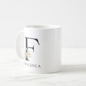 Niedlich Floral Watercolor Boho Monogramm Kaffeetasse (Vorderseite Links)