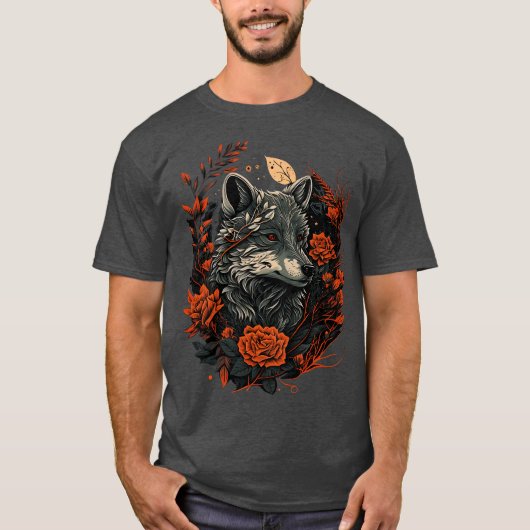Niedlich Floral Wolf T-Shirt (Vorderseite)