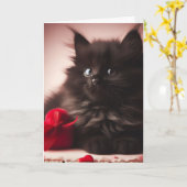 Niedlich Fluffy Black Valentine Kitten Karte (Gelbe Blume)