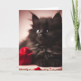 Niedlich Fluffy Black Valentine Kitten Karte