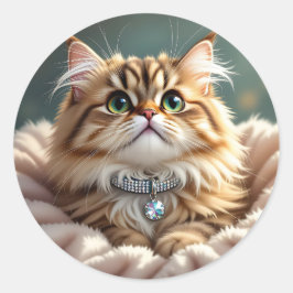 Niedlich Fluffy Cat | Leer Runder Aufkleber
