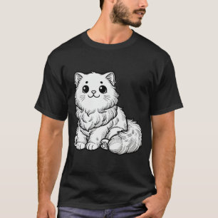 Niedlich Fluffy Cat Schwarz-weiß T-Shirt
