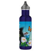 Niedlich Fluffy Kitten in Daisy Meadow Personalisi Edelstahlflasche (Rechts)