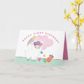 Niedlich Fluffy Llama Girl Happy Erster Geburtstag Karte (Gelbe Blume)