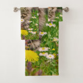Niedlich Fluffy Maine Coon Kitten Katze in Blume F Badhandtuch Set (Insitu)