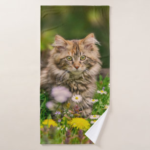 Niedlich Fluffy Maine Coon Kitten Katze in Blume F Badhandtuch Set