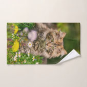 Niedlich Fluffy Maine Coon Kitten Katze in Blume F Badhandtuch Set (Handtuch)
