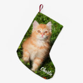 Niedlich Fluffy Orange Tabby Cat Kitten Kleiner Weihnachtsstrumpf (Vorderansicht (hängend))