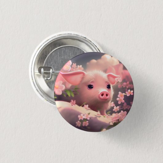Niedlich Fluffy Pig Button (Vorne & Hinten)