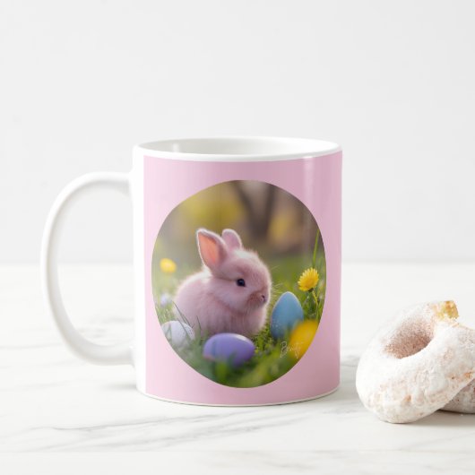 Niedlich Fluffy Pink Bunny Oaster Kaffeetasse (Mit Donut)