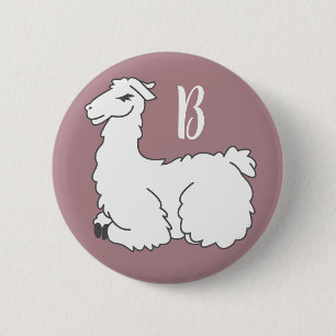 Niedlich Fluffy Sleeping Llama Monogramm Button