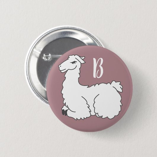 Niedlich Fluffy Sleeping Llama | Monogramm Button (Vorne & Hinten)