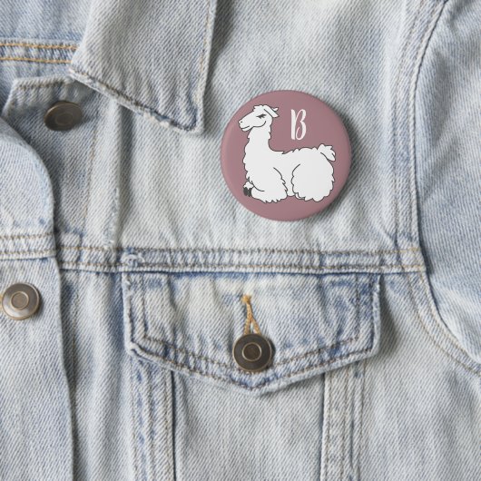 Niedlich Fluffy Sleeping Llama | Monogramm Button (Beispiel)