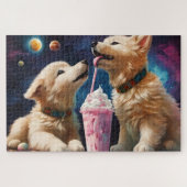 Niedlich fluffy Welpen heweln Mond, Milchshakes Pl Puzzle (Horizontal)