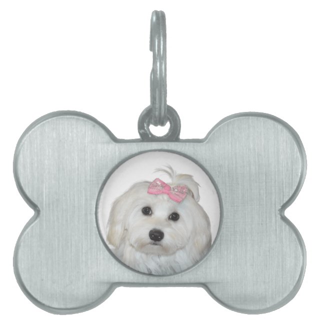 Niedlich Fluffy White Maltese Lili Tiermarke (Vorderseite)