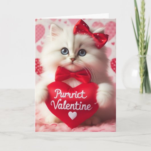 Niedlich Fluffy White Valentine Kitten Funny Karte (Vorderseite)