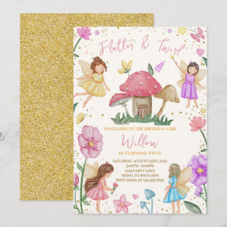 Niedlich Flutter und Twirl Fairy zum Geburtstag Einladung